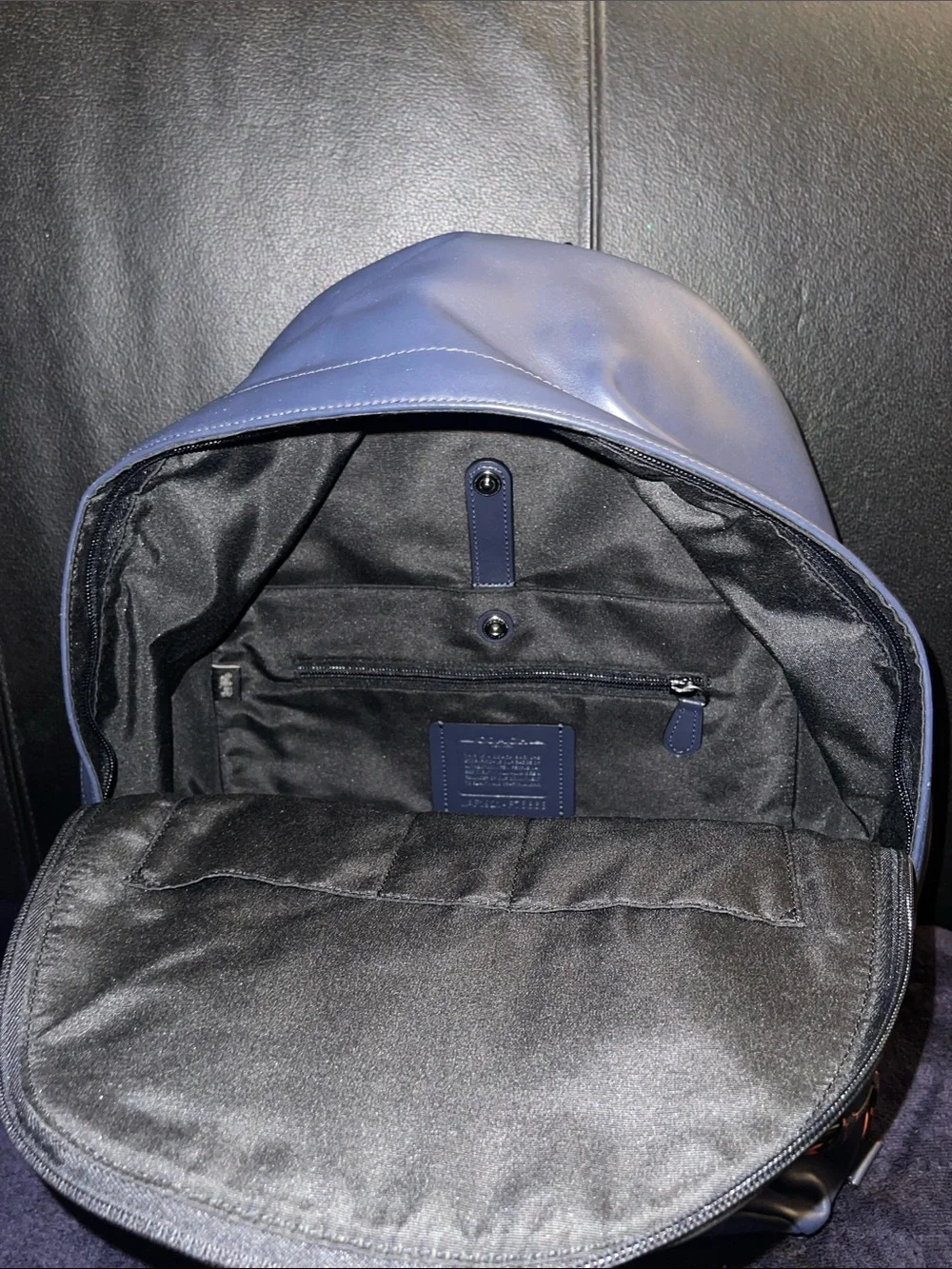 Coach Houston Backpack w/Baseball Stitch (Style F76868) Midnight Navy/Orange NWT